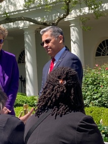 Secretary Xavier Becerra of the U.S. Department of Health and Human Services in the Rose Garden before the White House event on April 18, 2023.